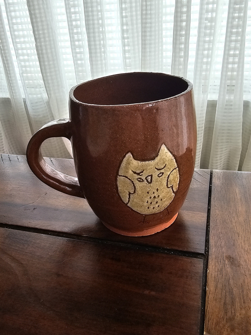 Artisan Hand-Painted Brown Ceramic Owl Mug Rustic Cottagecore Clay Coffee Cup